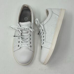 Spenco Revitalign Lace Up Sneakers Sz 7 White Silver Metallic Comfort Orthotic